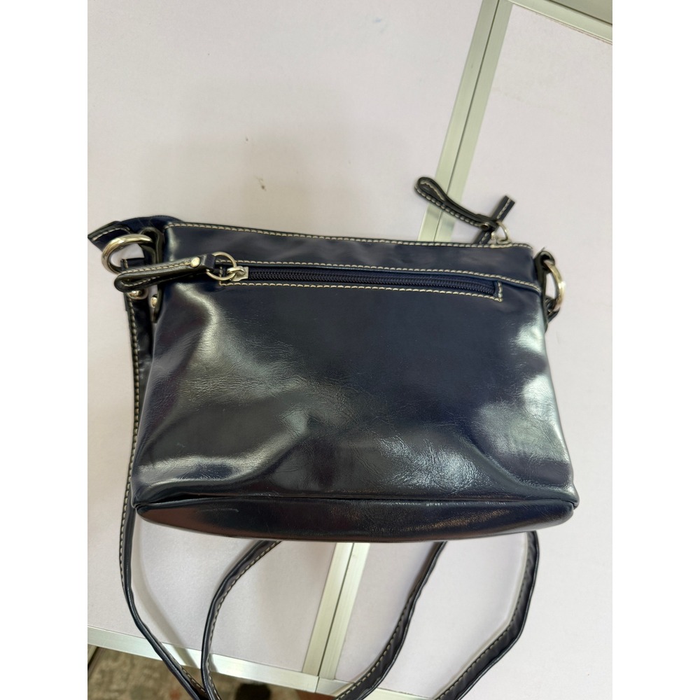 Giani Bernini Navy Blue Genuine Leather Crossbody Bag 9x6 Multi Pocket Purse - Picture 2 of 14
